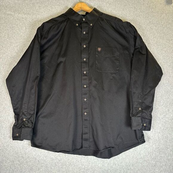Ariat Mens Size XXL Button Front Shirt Black Logo Chest Pocket Long Sleeves - Picture 1 of 9
